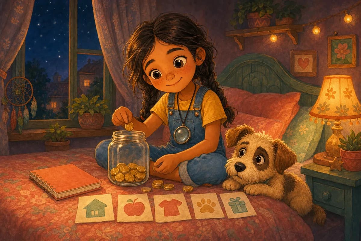 Lila cuenta sus monedas de noche junto a Coco.
